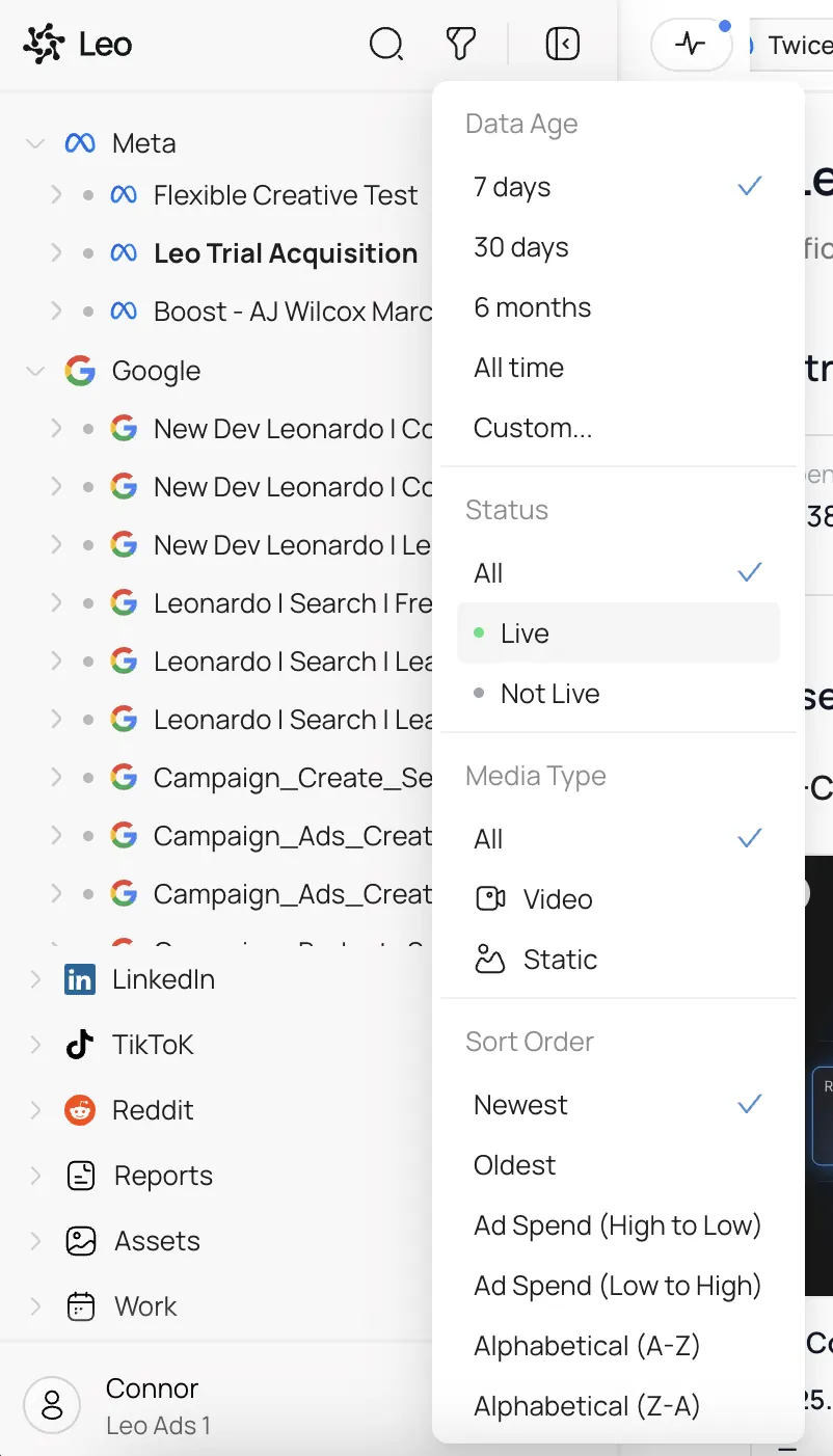 Filter and sort controls