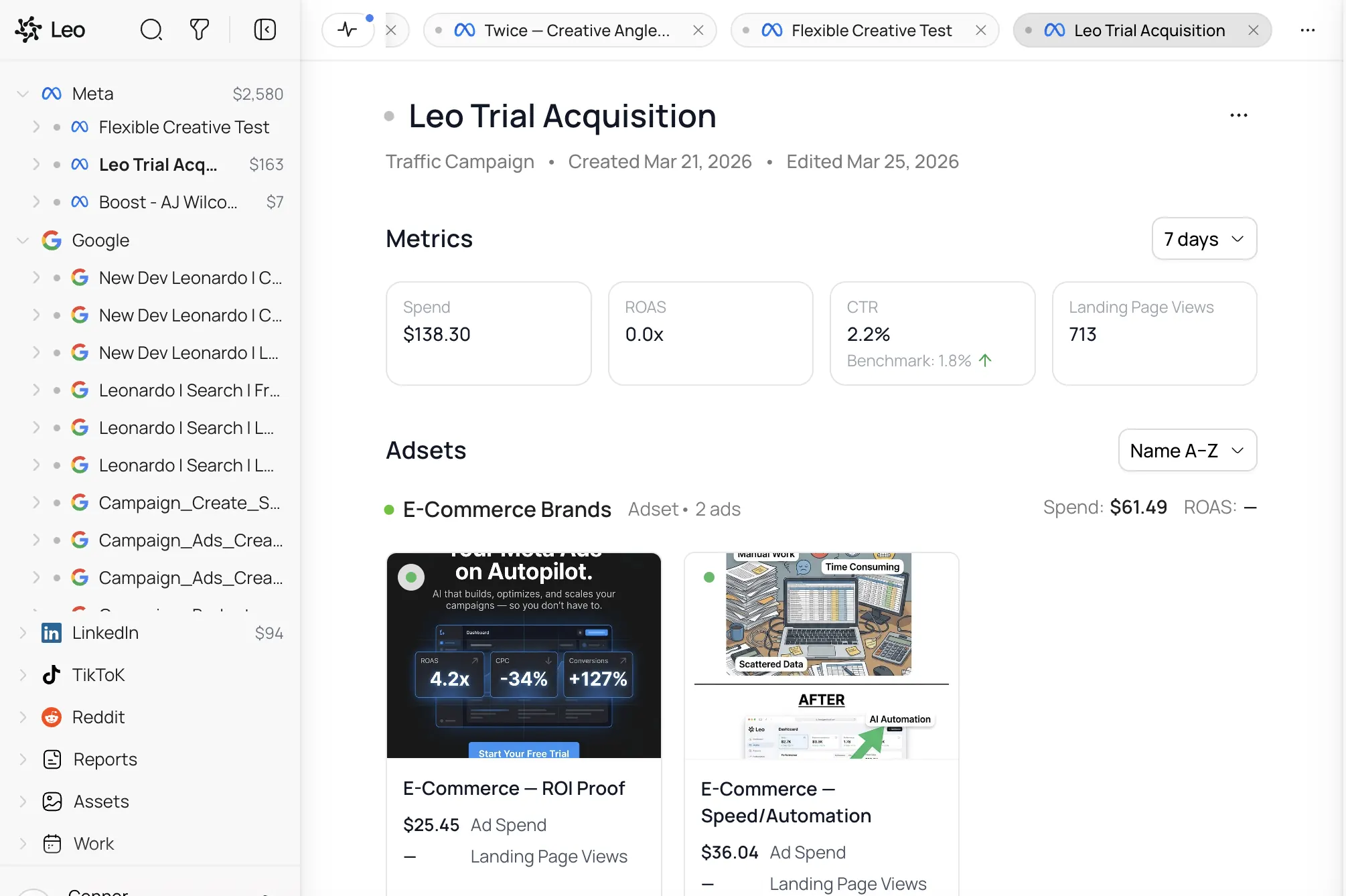 Sidebar with campaigns and detail view